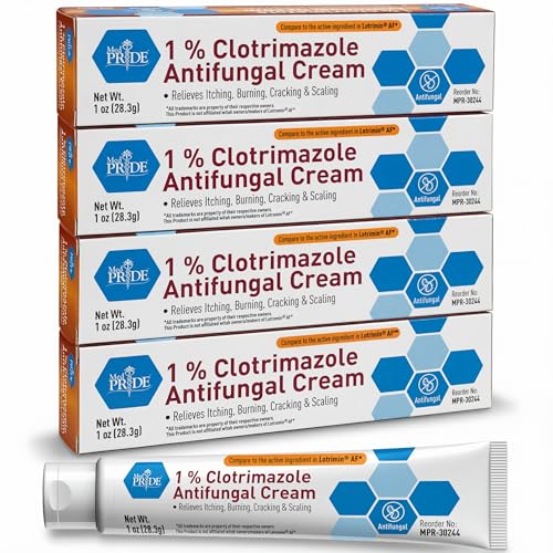 MED PRIDE Clotrimazole Antifungal Cream 1%, 4 Pack – Bulk Treatment for Athlete’s Foot, Jock Itch, Ringworm, Itchy Skin, Redness, Scaling & Cracking – Maximum Strength Fungal Relief