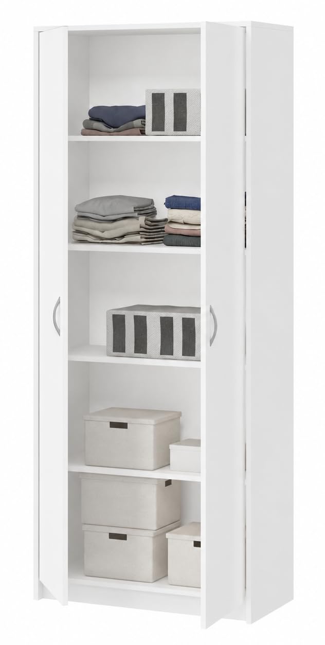 Armoire Polyvalente pour la Maison, Armoire-penderie, de Bureau et à dossiers avec 2 Portes et 5 Compartiments, 180 x 74 x 35 cm (Blanc)