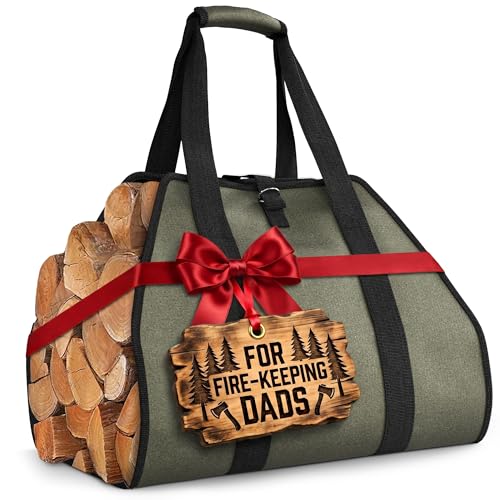 Firewood Carrier Bag with Reinforced Handles &ndash; Heavy-Duty Waxed Canvas Wood Carrying Sling for...