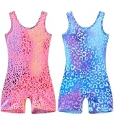 LUOUSE 2 Packs Gymnastics Leotards For Girls With Shorts Unicorn Mermaid Leopard Rainbow Kids Dan...
