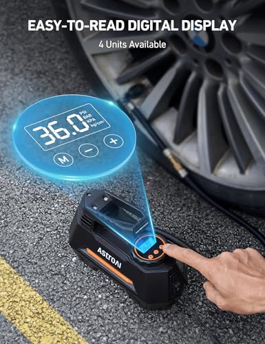 Image of AstroAI AIRUN H Tire Inflator Portable Air Compressor,Fast Inflation Electric Air Pump for Car Tires-Car Accessories,9.8Ft Cord-12VDC-Powered Auto Shut-Off with Digital Pressure Gauge,LED Light,Orange