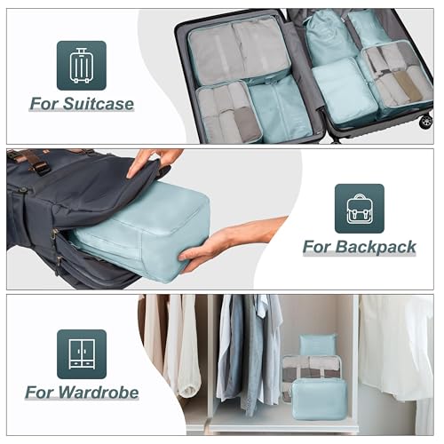 Image of Storite 7Pcs Travel Packing Cubes Set for Luggage Clothes Laundry Toiletry Cosmetics Accessories, Lightweight Suitcase Organizer Bags, Durable Polyester Travel Organizers (Grey)
