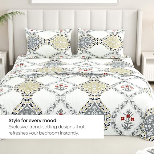 Image of Rivermoor 200 TC Ultrasoft Bedsheet for Double Bed | Queen Size Bed Sheet with 2 Pillow Covers | Floral Print White | 88 x 96 Inches | Breathable & Hypoallergenic