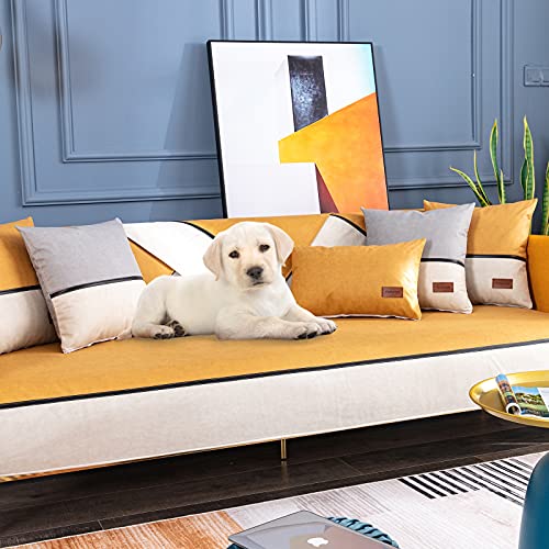 Hmpet Protectores De Sofá De Mascotas, Funda De Sofá Impermeable, Protector De Muebles con Funda Antideslizante, Funda De Sofá Elástica De Tela Elástica (Sin Funda De Almohada),Amarillo,90 * 70cm Cover