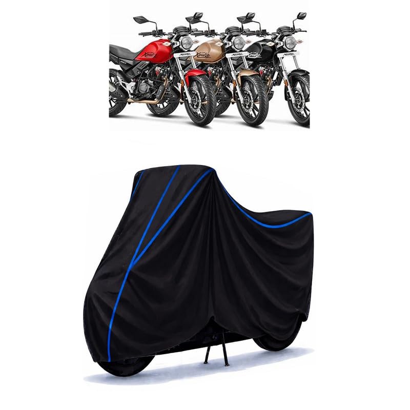 Image of Hero XPulse 200T Bike Cover Water Resistant Universal Motorcycle Rain | Heavy Duty UV Protection, Dust, Scratch Indoor Outdoor All Weather with Black Blue Piping Elastic