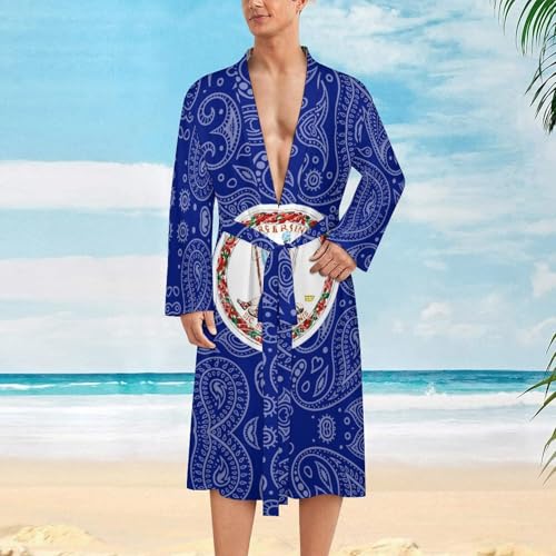 Virginia State Flag Paisley Pattern Funny Men's Robe Novelty Soft Lightweight Bathrobe Long-sleeve Spa Robes2