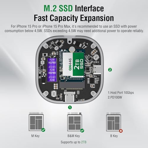 Image of 4smarts Magnetic M.2 2230 NVMe SSD Enclosure with Kickstand, Up to 2TB Storage, USB-C 3.2 Gen 2 10Gbps, 100W PD Charging, MagSafe Compatible Aluminum Case for iPhone 16 /15 Pro Max, MacBook, iPad