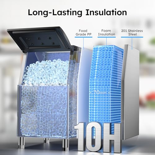 Image of Commercial Ice Machine 550LBS /24H,Storage 400LBS,Large Industrial Ice Maker,Ice Ready in 5-15min,with Self-Cleaning Mode,with Timing Function,30 Levels of Ice Thickness Adjustment,Stainless Steel