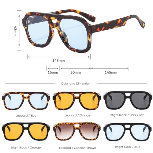 Long Keeper Retro Pilot Sunglasses Double Bridge Women Men Aviation Square Sun Glasses Thick Frame 70s Vintage Shades UV4003