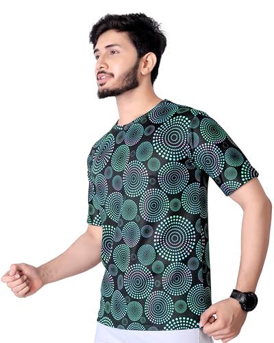 Image of Round Collar Cotton Poly Striped Printed T Shirt for Men Half Sleeve T-Shirt