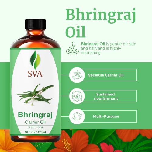 Image of SVA Bhringraj Carrier Oil, Huge Bottle, Large Size, 16 Fl Oz (473 ml) | Bhringraj Oil for Hair Care, Hair Oiling, Scalp Massage, Hair Oil Blends, Body Massage, Skin Care & DIY Beauty Recipes