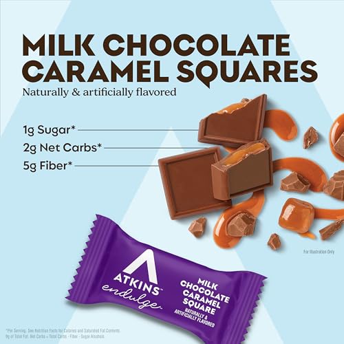 Image of Atkins Endulge Milk Chocolate Caramel Squares, Dessert Favorite, Good Source of Fiber, 1g Sugar, 90 Count