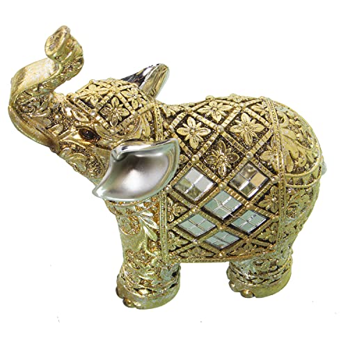 Statue éléphant doré résine miroirs bibelot décoration maison 16cm - 4