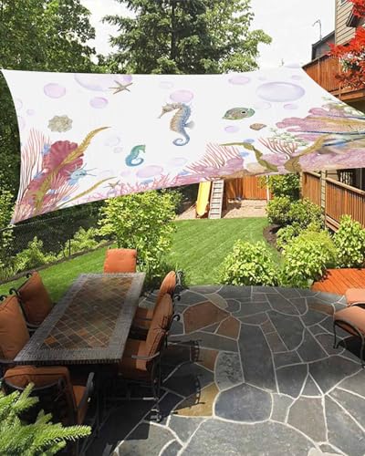 Boanket Sun Shade Sail 14' x 18', Pink Coastal Large Heavy Duty Outdoor Shades Sun Screen, Summer Beach Nautical Coral Seaside Shade Cloth for Patio Deck Terrace Garden Lawns Beach Backyard