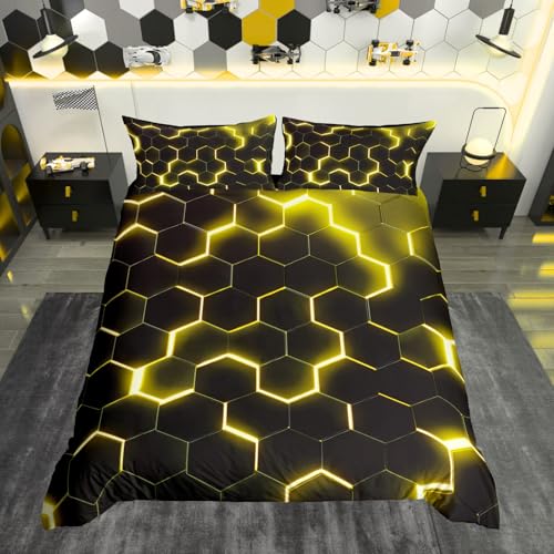 Parure de lit réversible en nid d'abeille pour garçons, enfants, adolescents, hommes – Housse de couette à motif géométrique géométrique et ruche –...