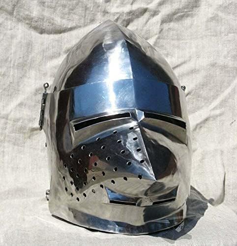 Casco medieval de cara de cerdo Hounskull Battle Combat Antique Klappvisor de acero calibre 18, casco de caballero de combate Bascinet, disfraz plateado pulido