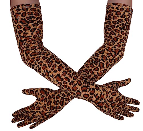 Howriis Mens and Womens 22 Spandex Elbow Length Stretch Gloves for Halloween Party Costume (Leopard 56cm)