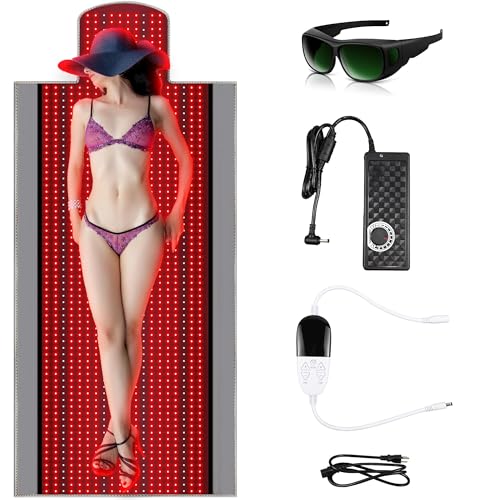 Tapete de terapia de luz LED, 1370 piezas, 660 nm rojo y infrarrojo cercano de 850 nm, terapia de cuerpo completo, controlador multifuncional fácil de usar