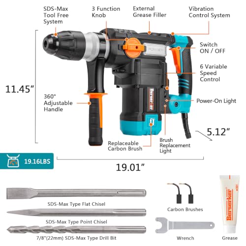 Image of Berserker 2 inch SDS-Max Heavy Duty Rotary Hammer Drill for Concrete 50F