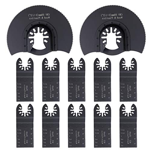 Kyuionty 12 Pcs Oscillating Tool Bladesmultitool Blades Metal/Wood Oscillating Multitool Quick Release Saw Blades Fit for Porter Cable Bosch Dewalt Makita Decker Craftsman Ridgid Fein Multimaster
