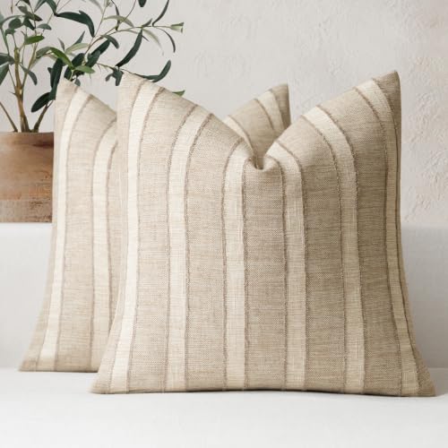 FIOUOVO Striped Linen Throw Pillow Covers 18x...