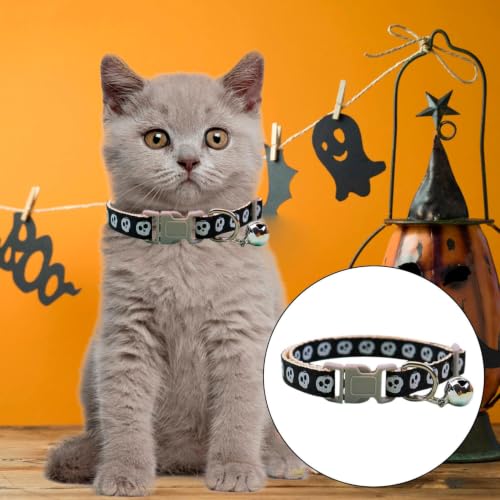 Cat Collar Breakaway, Lightweight Comfort Adjustable Size Halloween Pet Collar with Removable Bells,Quick Release Imitation Nylon Collar for Small & Big Cats - image 5