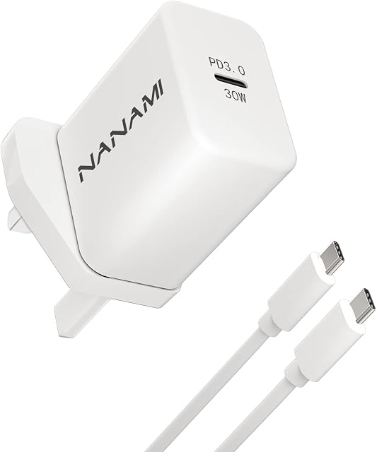 NANAMI USB C Plug - 30W PD 3.0 Fast Charger with Cable, Type C Wall Brick Adapter for iPhone 14/13/13 Mini/13 Pro/13 Pro Max/12/12 Mini/12 Pro/12 Pro Max, iPad,MacBook, Samsung S21/S20, Pixel 6, White