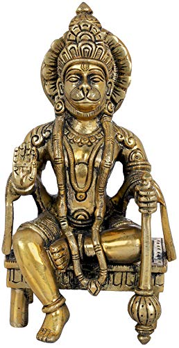 Hanuman statue en laiton assis sur chowki idole indienne dieu