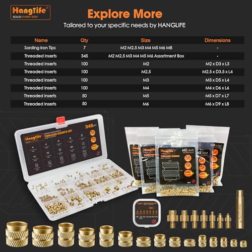 hanglife heat-set threaded inserts m3 heat set insert for 3d printing components and plastic parts - brass metric knurled nuts 100 pieces