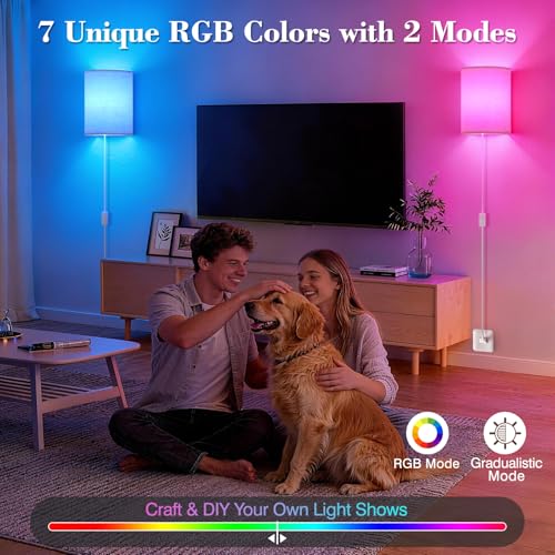 Image of Plug in Wall Sconces Set of Two: Wall Lights with 7 RGB Colors - 3 Color Temperature Wall Mount Lamps with Remote - Fabric Linen Wall Sconc for Bedroom Living Room & Hallway- Indoor Corded Wall Sconce