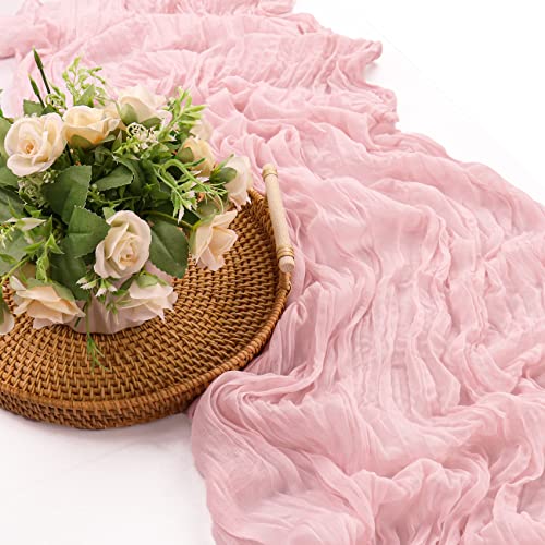 12 Pcs Cheesecloth Table Runner 13Ft Long Boho Rustic Gauze Table Runner Bulk 35X157Inch Romantic Cheese Cloth Sheer Table Runner Decor For Wedding Dining Holiday Event Birthday Anniversary(Pink) #TOP2