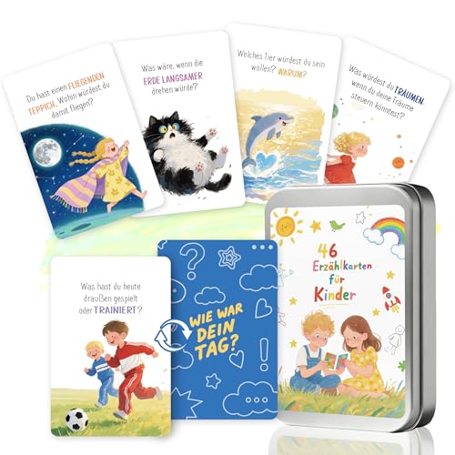 46 Erzählkarten für Kinder – Erzähl doch mal – Gesprächskarten zur Stärkung der Eltern-Kind-Beziehung & für mehr Achtsamkeit – Lernspiel & Geschenk für Mädchen und Junge – Spiele ab 6, 7, 8, 9 Jahre
