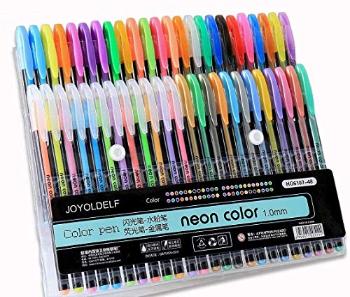Boligrafos Gel Joyoldelf 48 Bolis de Colores, Boligrafos de Gel De Colores en 4 Estilos Incluye Metálico, Purpurina, Neón y Clásicos ,...