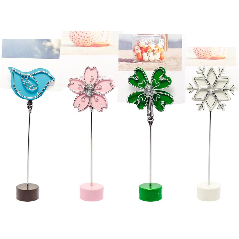 WAYUTO 4Pcs Cute Memo Clips Metal Desk Photo Clips Name Card Holders Note Clips Cartoon Place Card Holders Table Number Holders Stands for Table Centerpiece Party Wedding Restaurant Decoration