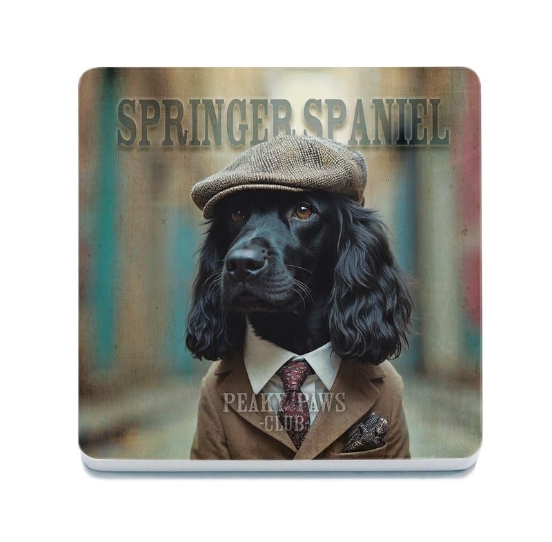 Decorative Coaster (10 x 10 cm) - Peaky Paws (Springer Spaniel Black)