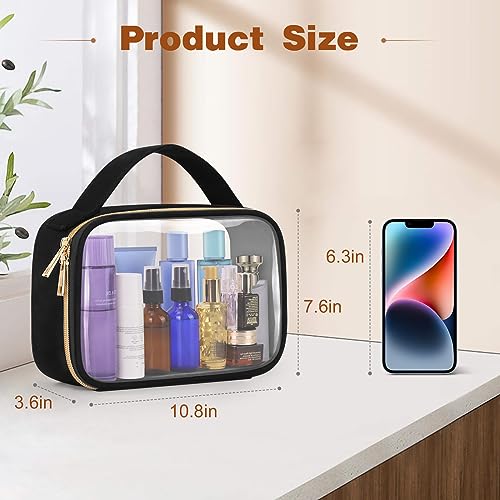 Image of Wedama Clear Toiletry Bag, 2 Pack Clear Makeup Bags with Handles, Large Travel Bags PVC Cosmetic Bag for Women and Men, Carry on Airport Airline Compliant Bag, Black