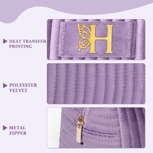 Image of COSHAYSOO Sister Birthday Gifts for Women Best Friend Bestie Friendship Fashion Makeup Bag Make Up Cosmetic Pouch Travel Size Toiletries Skin Care Essentials Organizer Purple Velvet Initial Letter H