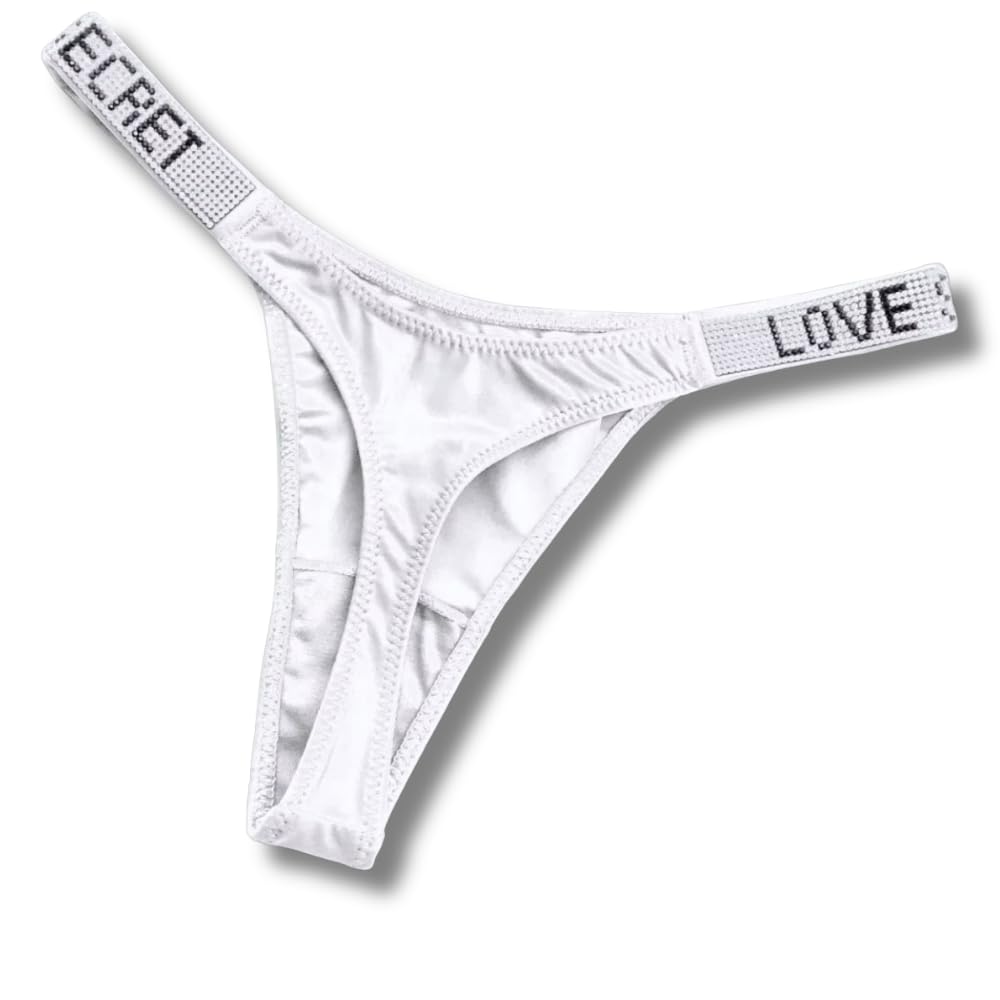 POGSTER Women's Mid-Rise Thong Underwear with Rhinestone Strap, Black (UK, Alpha, L, Regular, Regular, White)