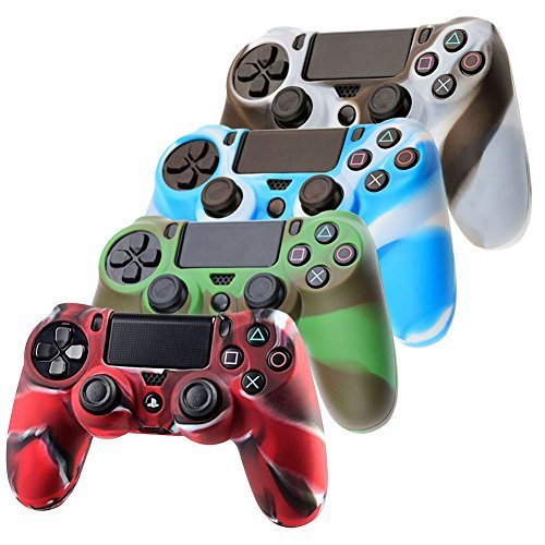 PlayStation-4-Controller-Case SlickBlue Camo Series -4 Pack Silicone Protection Case Skin for Sony PS4 Controllers -4 Color (White/Blue/Green/Red )