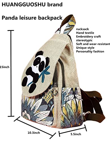 Image of Small Canvas Backpack, Retro Boho Washed Hippie for Women Daily Commute (Panda Decorations)