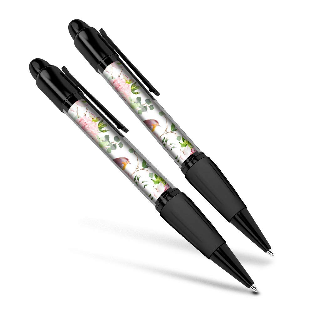 Destination Vinyl Ltd Beautiful and comfortable Set of 2 Matching Pens - Pretty Robin Bird Pink Rose Flower #15920