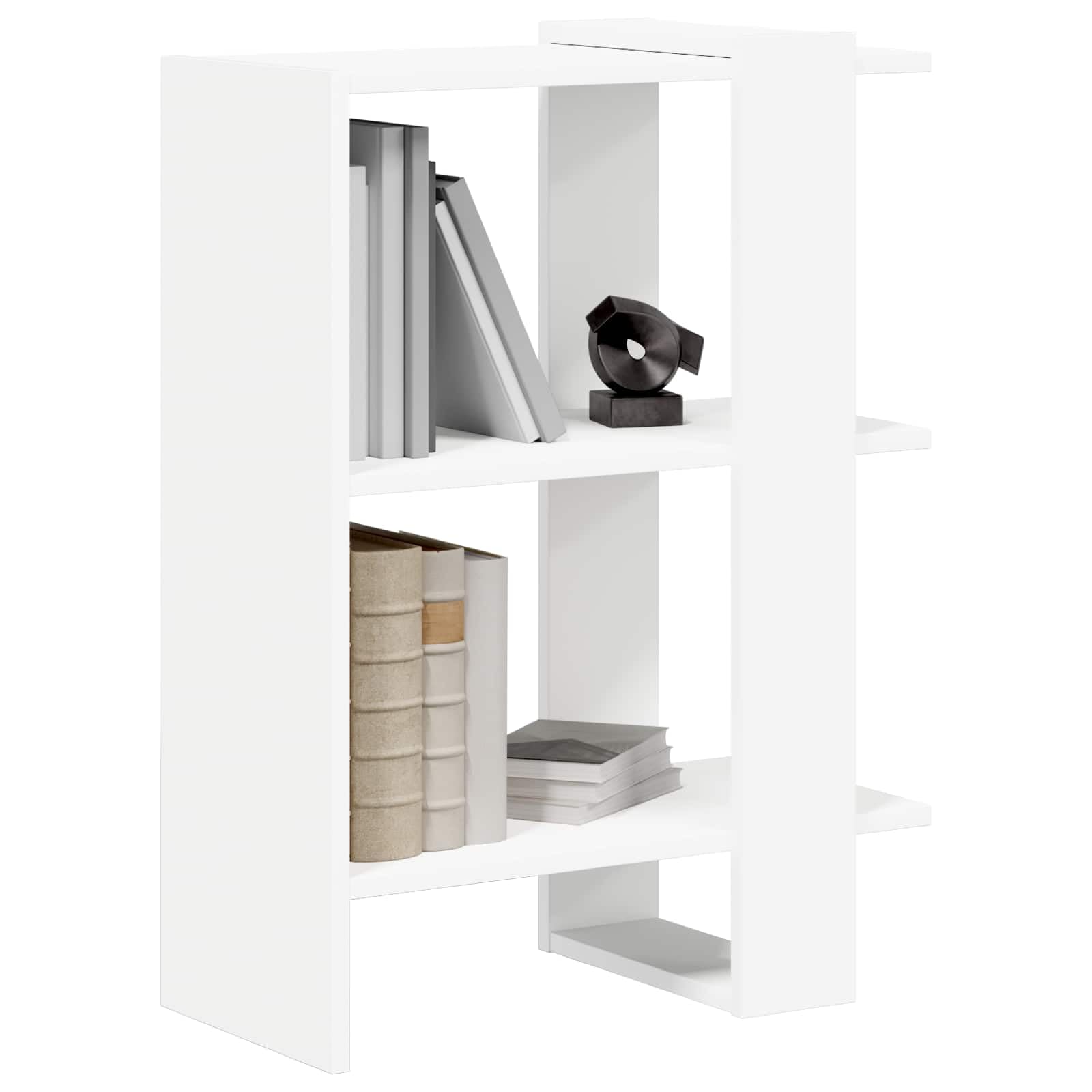 Scaffale bianco 52 x 25 x 71,5 cm in legno con 2 scomparti | Divisorio compatto per soggiorno e camera da letto. Struttura robusta con superficie liscia per libri e decorazioni.