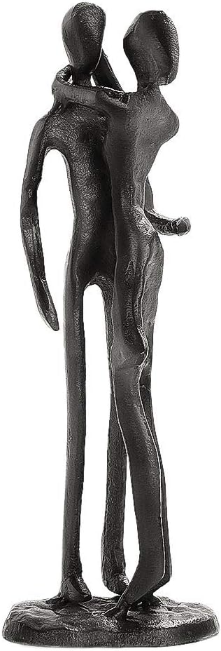 Aoneky Cast Iron Couple Sculpture, 6th of Love Wedding Anniversary Love Statue with Soft Padded Bottom, Romantic Ornament for Shlef Table Decor (Arm Neck Hug Kiss)