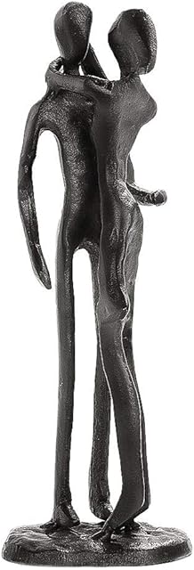Aoneky Affectionate Couple Art Iron Sculpture, Passionate Love Statue Romantic Metal Ornament Figurine Home & Office Decoration (Arm Neck Hug Kiss)