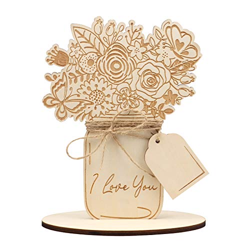 Giiffu Bouquet de fleurs en bois Carte de décoration pour mariage, fête des mères, fête d'anniversaire, décoration de maison, artisanat, cadeau d'anniversaire pour les professeurs ou les grands-mères Cover