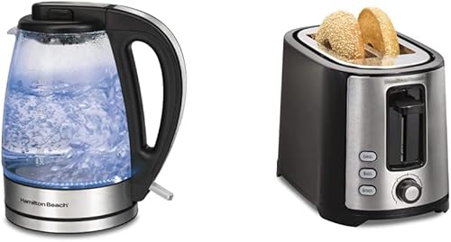 Hamilton Beach Hervidor eléctrico de vidrio y tostadora de ranura extra ancha