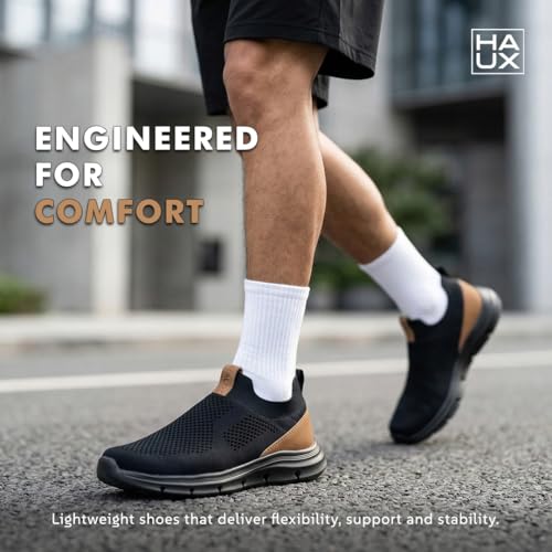 Image of HAUX Men's Slip-On Running Shoes | Lightweight Sports Sneakers with Memory Foam Cushioning | Walking, Gym, Jogging, Training | Ultra Comfort & Style