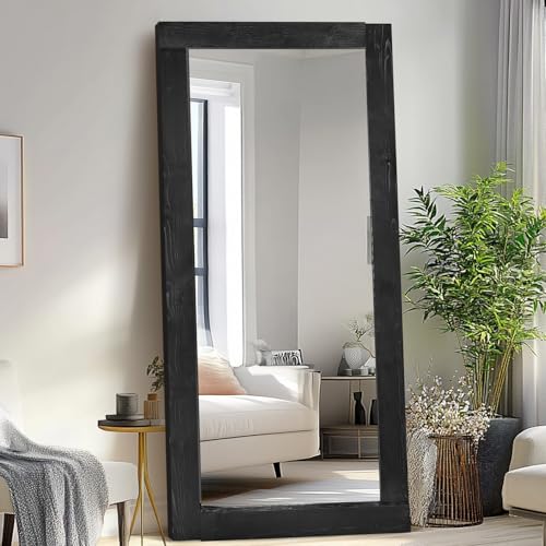 Image of 71x32in Full Length Mirror, Solid Wood Convex Frame, Black