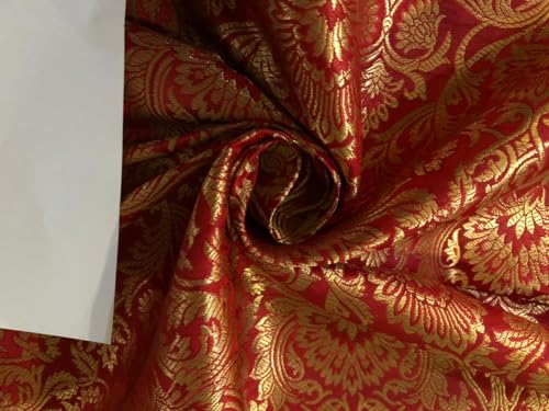 Tissu brocart de soie rouge haut de gamme de 111cm pour haute couture