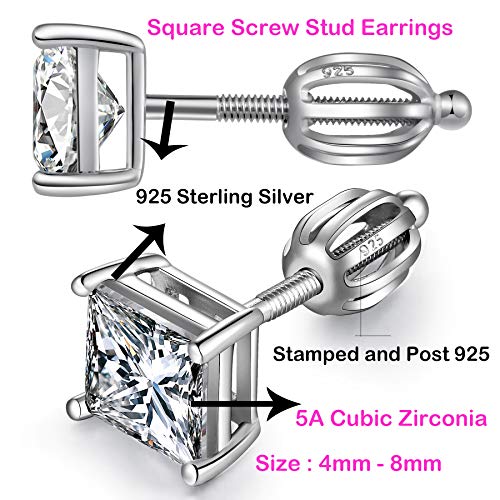 Diamond Earrings For Men Earrings Square Diamond Studs Sterling Silver Stud Earrings For Men Women Diamond Earrings Square Silver Studs Screw Back Earrings Mens Silver Earrings 6Mm #TOP6